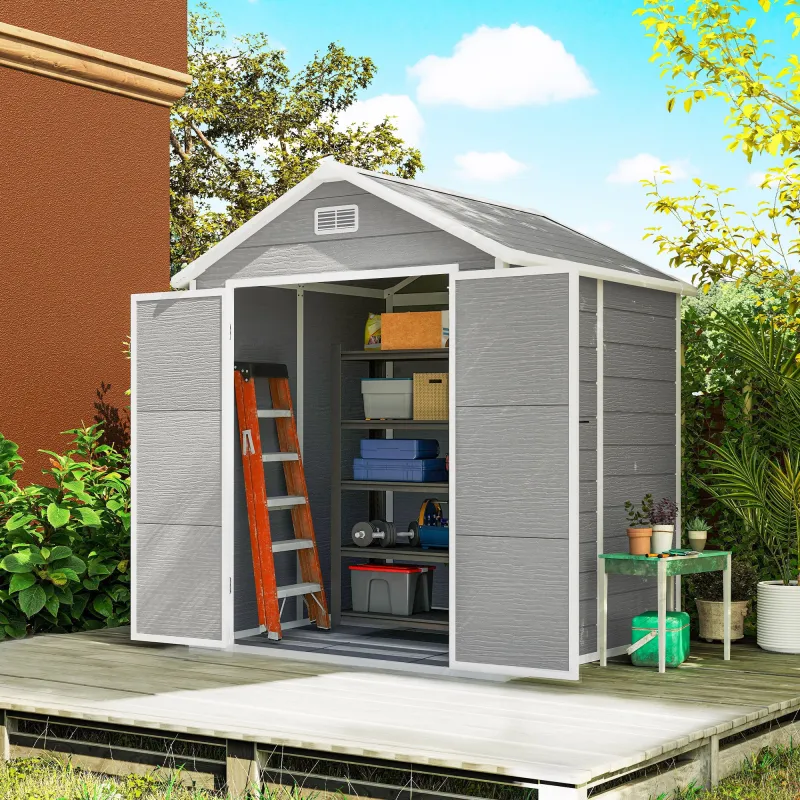 Caseta de Jardín Exterior 182x151x219 cm con Suelo Puerta Cerrada y Techo Inclinado para Almacenar Herramientas ... - Ogal.Es