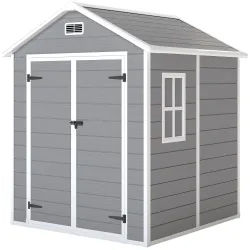 Caseta de Jardín Exterior 182x151x219 cm con Suelo Puerta Cerrada y Techo Inclinado para Almacenar Herramientas ... - Ogal.Es