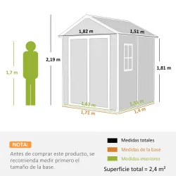 Caseta de Jardín Exterior 182x151x219 cm con Suelo Puerta Cerrada y Techo Inclinado para Almacenar Herramientas ... - Ogal.Es