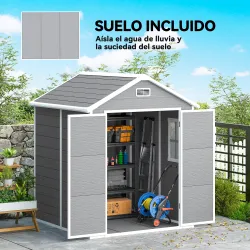 Caseta de Jardín Exterior 182x151x219 cm con Suelo Puerta Cerrada y Techo Inclinado para Almacenar Herramientas ... - Ogal.Es