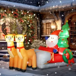 Papá Noel Hinchable con Trineo y Renos Inflables de Navidad con Luces LED para Exterior e Interior 216x90x150 cm - Ogal.Es