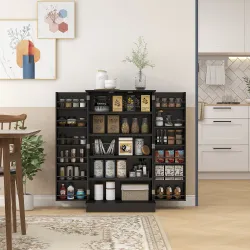 Armario Despensa Cocina con 2 Puertas y 16 Estantes Alacena Moderna con Estantes Ajustables 60x30x104cm Negro - Ogal.Es