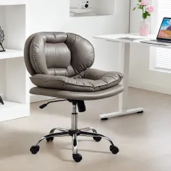 Silla de Oficina Piernas Cruzadas con Asiento Ancho Ruedas Altura Ajustable Doble Acolchado Función Basculante Gris - Ogal.Es
