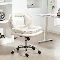 Silla de Oficina Piernas Cruzadas con Asiento Ancho Ruedas Altura Ajustable Doble Acolchado Función Basculante Gris - Ogal.Es