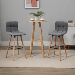 Juego de 2 Taburetes Altos de Cocina con Respaldo Reposapiés Patas de Madera Estilo Moderno Gris - Ogal.Es
