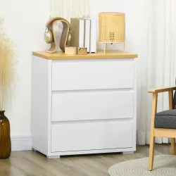Cómoda con 3 Cajones Cómoda Dormitorio sin Tiradores Cajonera para Salón Oficina Estilo Moderno 70x37x75 cm Blanco - Ogal.Es