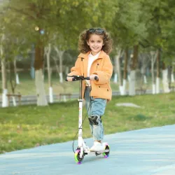 Patinete Plegable para Niños de 3-8 Años de 2 Ruedas con Luces Manillar de 4 Altura Ajustable Doble Frenos Blanco - Ogal.Es