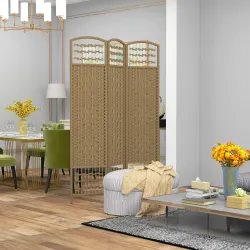 Biombo Separador de Ambientes de 3 Paneles Plegable de Cuerda de Papel 120x170cm Decoración para Dormitorio Natural - Ogal.Es