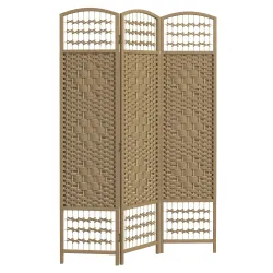 Biombo Separador de Ambientes de 3 Paneles Plegable de Cuerda de Papel 120x170cm Decoración para Dormitorio Natural - Ogal.Es