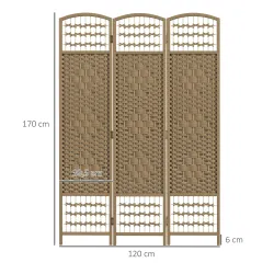 Biombo Separador de Ambientes de 3 Paneles Plegable de Cuerda de Papel 120x170cm Decoración para Dormitorio Natural - Ogal.Es