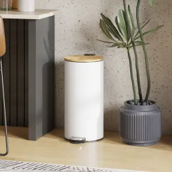 Cubo de Basura Cocina 30L con Pedal Tapa de Bambú de Cierre Suave y Cubo Extraíble para Dormitorio Oficina Salón... - Ogal.Es