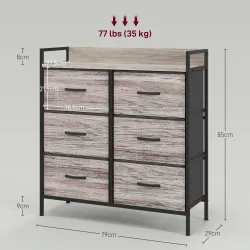 Cómoda con 6 Cajones Plegables Cajonera de Tela con Estructura de Acero Estilo Industrial 79x29x85 cm Gris - Ogal.Es