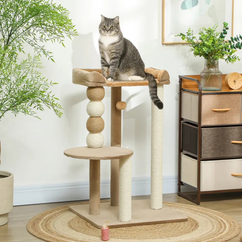 Árbol Rascador para Gatos con Plataforma Torre Escalador para Gatos con Plataforma Cama Postes Bolas 56x54x86 cm... - Ogal.Es