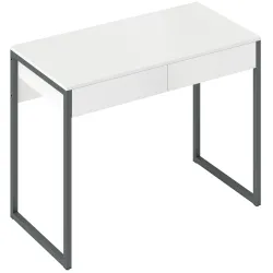Escritorio con 2 Cajones 100x50x75 cm Mesa de Ordenador Patas de Acero para Casa Espacios Pequeños Blanco Brillante - Ogal.Es