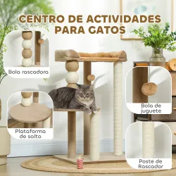 Árbol Rascador para Gatos con Plataforma Torre Escalador para Gatos con Plataforma Cama Postes Bolas 56x54x86 cm... - Ogal.Es