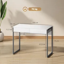 Escritorio con 2 Cajones 100x50x75 cm Mesa de Ordenador Patas de Acero para Casa Espacios Pequeños Blanco Brillante - Ogal.Es