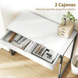 Escritorio con 2 Cajones 100x50x75 cm Mesa de Ordenador Patas de Acero para Casa Espacios Pequeños Blanco Brillante - Ogal.Es