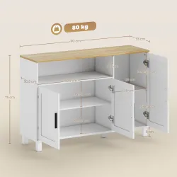 Aparador de 3 Puertas de Cierre Suave con Estantes Ajustables Compartimento Abierto Patas de Madera Blanco - Ogal.Es