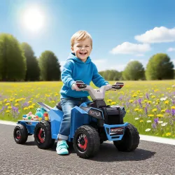 Quad Eléctrico para Niños con Remolque 6V Quad para Niños de 18-36 Meses con Velocidad 2,5 km/h 6 Ruedas Azul - Ogal.Es