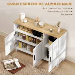 Aparador de 3 Puertas de Cierre Suave con Estantes Ajustables Compartimento Abierto Patas de Madera Blanco - Ogal.Es