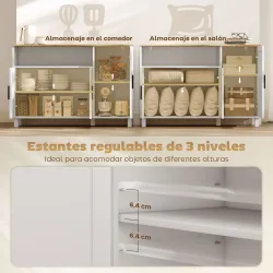 Aparador de 3 Puertas de Cierre Suave con Estantes Ajustables Compartimento Abierto Patas de Madera Blanco - Ogal.Es