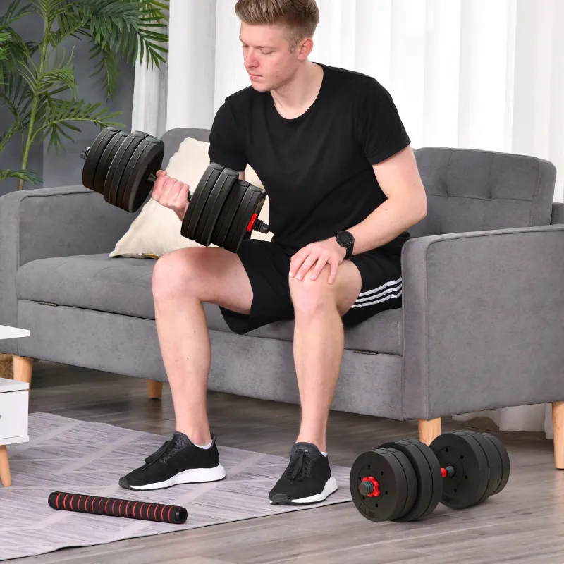 Juego de Mancuernas Ajustables 30 kg 4 en 1 con Barras Conexión y Mangos Antideslizantes para Gimnasio en Casa N... - Ogal.Es