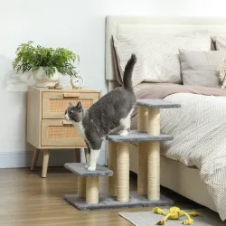 Escalera para Gatos de 3 Peldaños Altura Ajustable con Postes Rascadores y Bola Colgante Carga 10 kg 52x34,5x54 ... - Ogal.Es