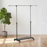 Tendedero Extensible con Ruedas con Barra de Acero Inoxidable y Estante para Zapatos 159x42x168 cm Negro y Plata - Ogal.Es
