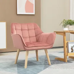 Butaca de Salón Moderna Tapizado en Terciopelo con Asiento Ancho Patas de Madera Sillón Relax para Sala de Estar... - Ogal.Es