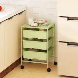 Carrito de Almacenamiento de 4 Niveles Carrito de Cocina con Ruedas 3 Cestas y Tablero 40,8x33,5x60,5 cm Verde - Ogal.Es