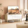 Mueble de TV Moderno de 2 Puertas 2 Cajones Orificios y Estantes Extraíbles 120x35x50 cm Blanco Brillo y Roble - Ogal.Es