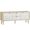 Mueble de TV Moderno de 2 Puertas 2 Cajones Orificios y Estantes Extraíbles 120x35x50 cm Blanco Brillo y Roble - Ogal.Es