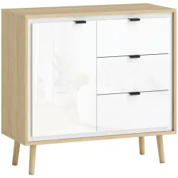 Aparador para Salón Moderno con Puerta 3 Cajones Estante Ajustable para Comedor Entrada 80x35x77 cm Blanco y Roble - Ogal.Es