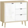 Aparador para Salón Moderno con Puerta 3 Cajones Estante Ajustable para Comedor Entrada 80x35x77 cm Blanco y Roble - Ogal.Es