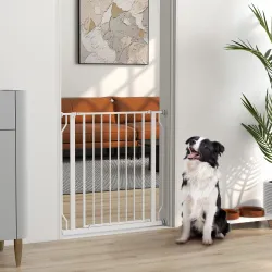Barrera de Seguridad para Perros 75-85 cm para Puertas y Escaleras Apertura en Dos Sentidos Doble Bloqueo Blanco - Ogal.Es