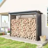 Casetilla para Leña de Acero Galvanizado con Base Elevada y Techo Inclinado 213x66,5x150 cm Gris Oscuro - Ogal.Es