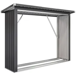 Casetilla para Leña de Acero Galvanizado con Base Elevada y Techo Inclinado 213x66,5x150 cm Gris Oscuro - Ogal.Es
