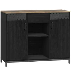 Aparador de 2 Puertas con Orificios 2 Compartimentos y Cajón Estantes Ajustables 100x40x80 cm Negro - Ogal.Es