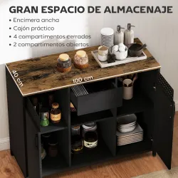 Aparador de 2 Puertas con Orificios 2 Compartimentos y Cajón Estantes Ajustables 100x40x80 cm Negro - Ogal.Es