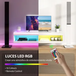 Mueble de TV Suspendido con Luces LED con Control Remoto Compartimentos Orificios Pasacables 140x40x30 cm Blanco... - Ogal.Es