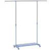 Tendedero Extensible con Ruedas con Barra de Acero Inoxidable y Estante para Zapatos 159x42x168 cm Azul y Plata - Ogal.Es