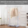 Tendedero Extensible con Ruedas con Barra de Acero Inoxidable y Estante para Zapatos 159x42x168 cm Azul y Plata - Ogal.Es