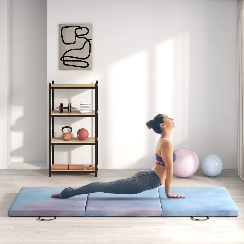Colchoneta Gimnasia Plegable de Grosor 5 cm con Asas de Transporte para Yoga Aeróbic 180x60x5 cm Azul Degradado - Ogal.Es