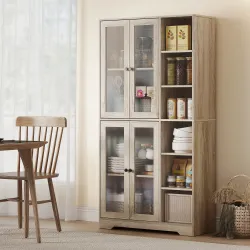 Alacena de Cocina con Vitrinas con 4 Puertas Cierre Suave y Estantes Ajustables, 90x35x172 cm Gris Claro - Ogal.Es