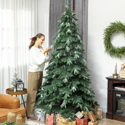 Árbol de Navidad Artificial 210 cm Ramas Realistas con Efecto Nieve Soporte de Acero Base Plegable Montaje Rápido - Ogal.Es