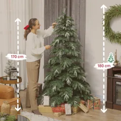 Árbol de Navidad Artificial 180 cm Ramas Realistas con Efecto Nieve Soporte de Acero Base Plegable Montaje Rápido - Ogal.Es