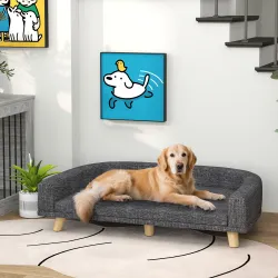 Sofá para Perros Grandes Cama Elevada para Perros con Cojín Lavable y Patas de Madera Carga 30 kg 98x67x25cm Gri... - Ogal.Es