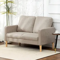 Sofá de 2 Plazas Tapizado en Microfibra con Patas de Madera Reposabrazos 130x78x85 cm Crema - Ogal.Es