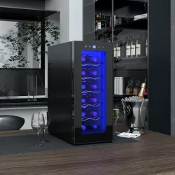 Vinoteca 12 Botellas con Doble Refrigeración Termoeléctrica Temperatura Ajustable 8-18℃ Puerta de Vidrio Negro - Ogal.Es