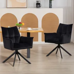 Pack de 2 Sillas de Comedor Giratorias con Reposabrazos Respaldo Acolchado Tapizado en Terciopelo Patas de Acero... - Ogal.Es